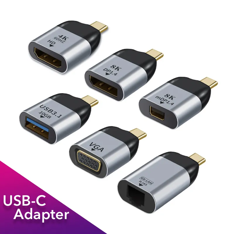 Lan Cable Gaming - USB C To DP/Mini DP/VGA/RJ45/HDMI-compatible Adapter